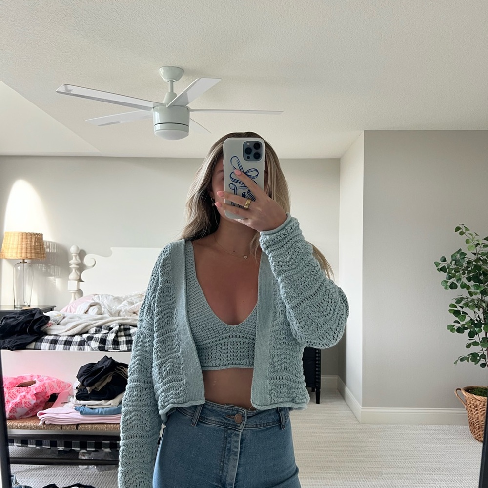 Zara Light Blue Knit Cardigan and Bralette Set